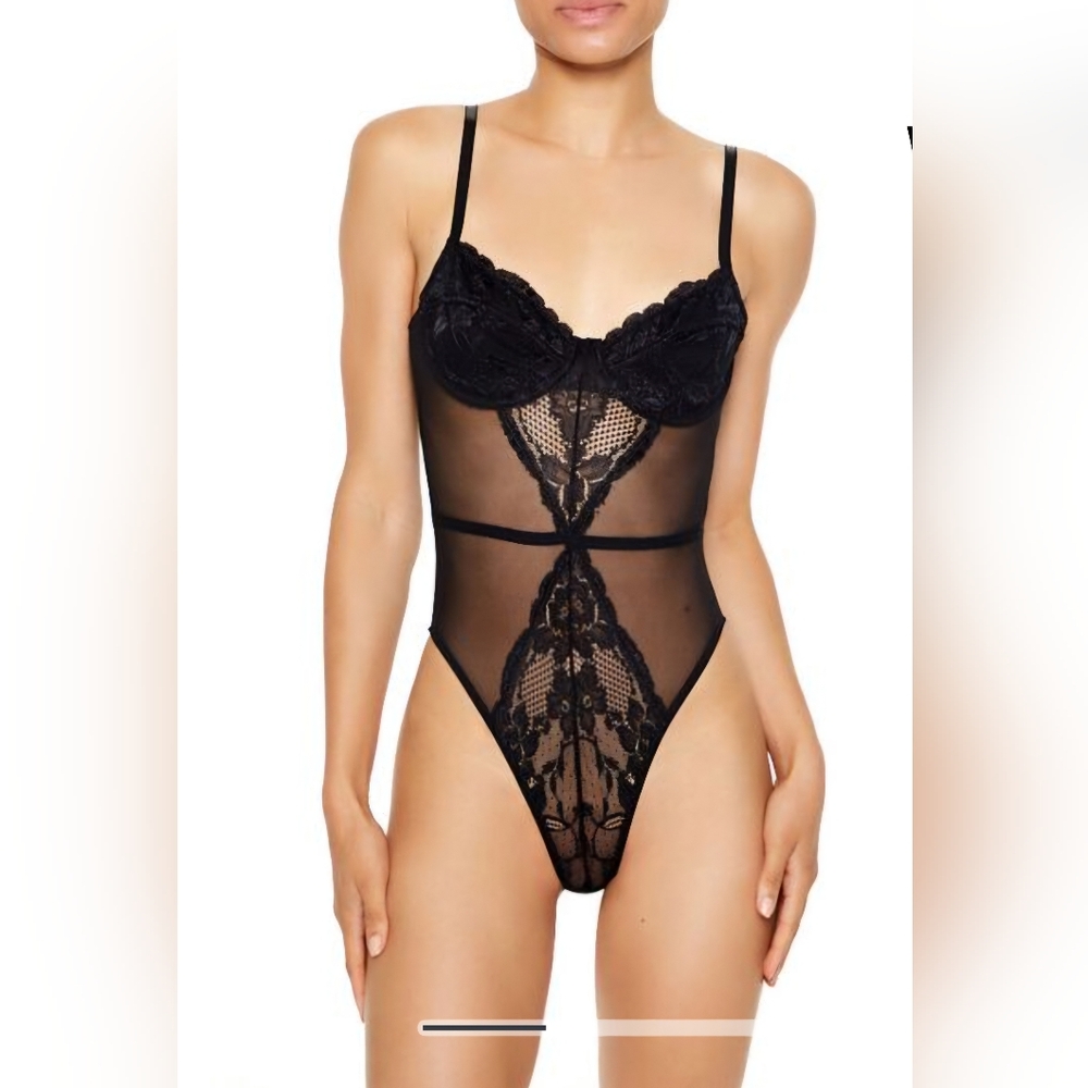 Floral Lace Mesh Lingerie Bodysuit size L
